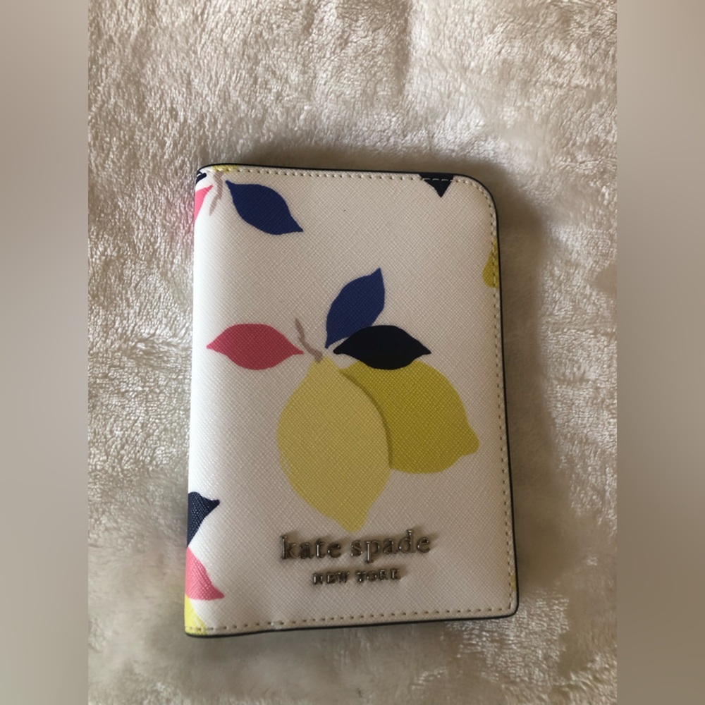 kate spade White Lemon Floral Wallet with Yellow, Navy & Pink Accents